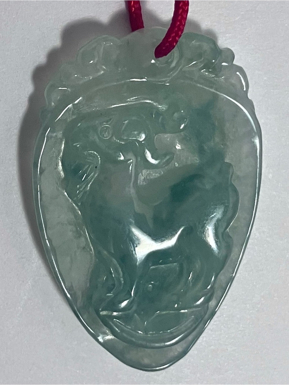JADEITE PENDANT Medium Green / ZODIAC Aires The Goat / 1.25 Inch / 23 Inch Cord